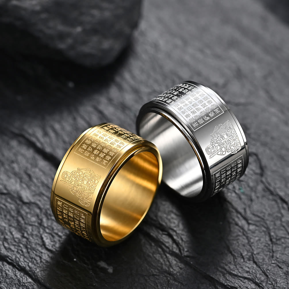 Fortune Jewel Chinese Zodiac Natal Buddha Heart Sutra Carved Titanium Steel Calm Rotatable Ring Fortune Jewel