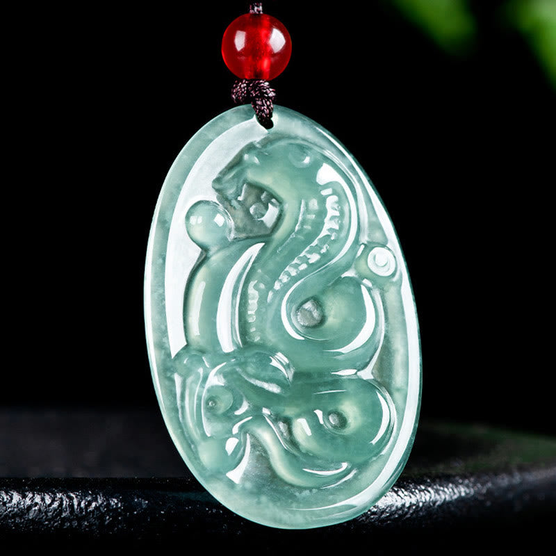 Fortune Jewel Natural Jade Oval Year Of The Snake Luck Necklace Pendant