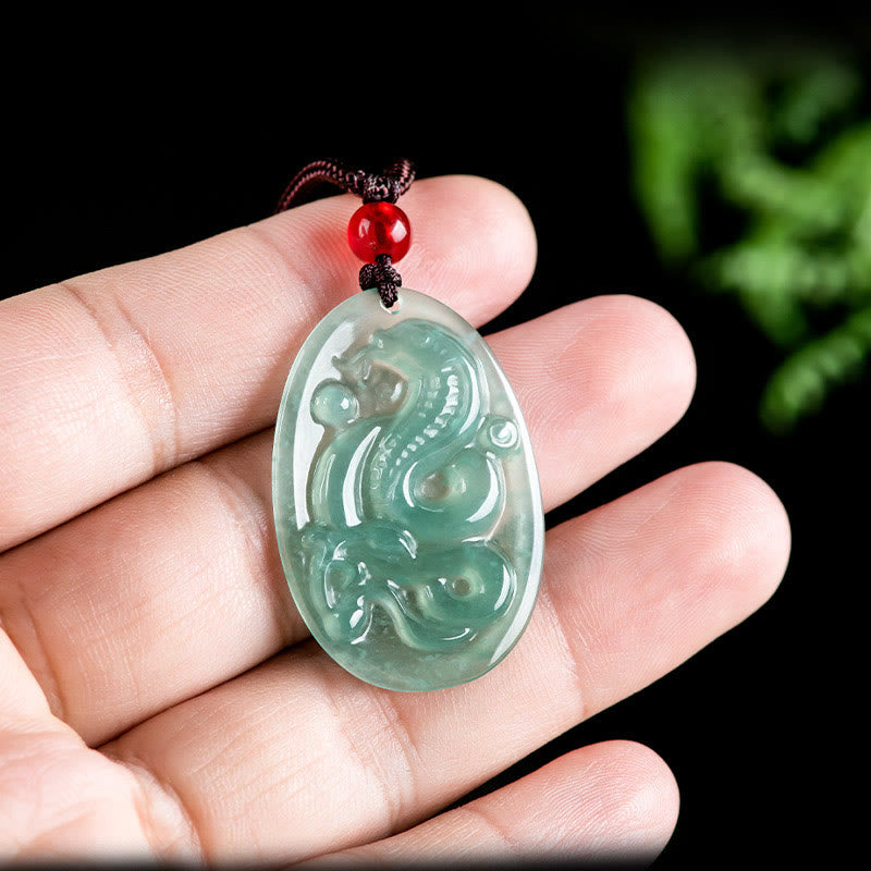 Fortune Jewel Natural Jade Oval Year Of The Snake Luck Necklace Pendant