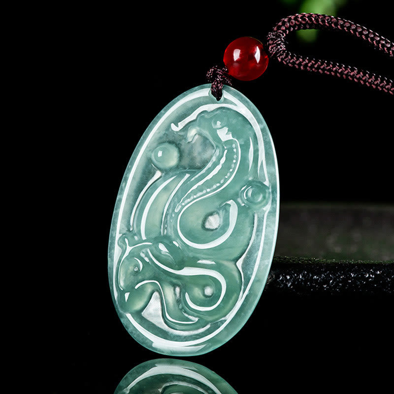 Fortune Jewel Natural Jade Oval Year Of The Snake Luck Necklace Pendant