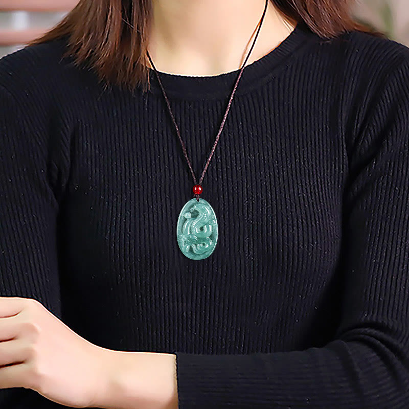 Fortune Jewel Natural Jade Oval Year Of The Snake Luck Necklace Pendant