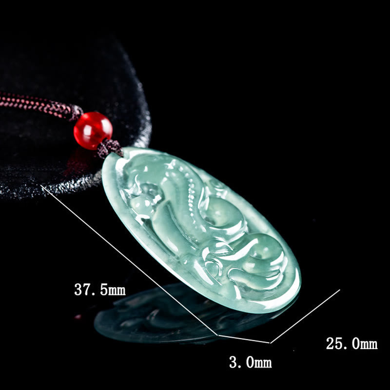 Fortune Jewel Natural Jade Oval Year Of The Snake Luck Necklace Pendant
