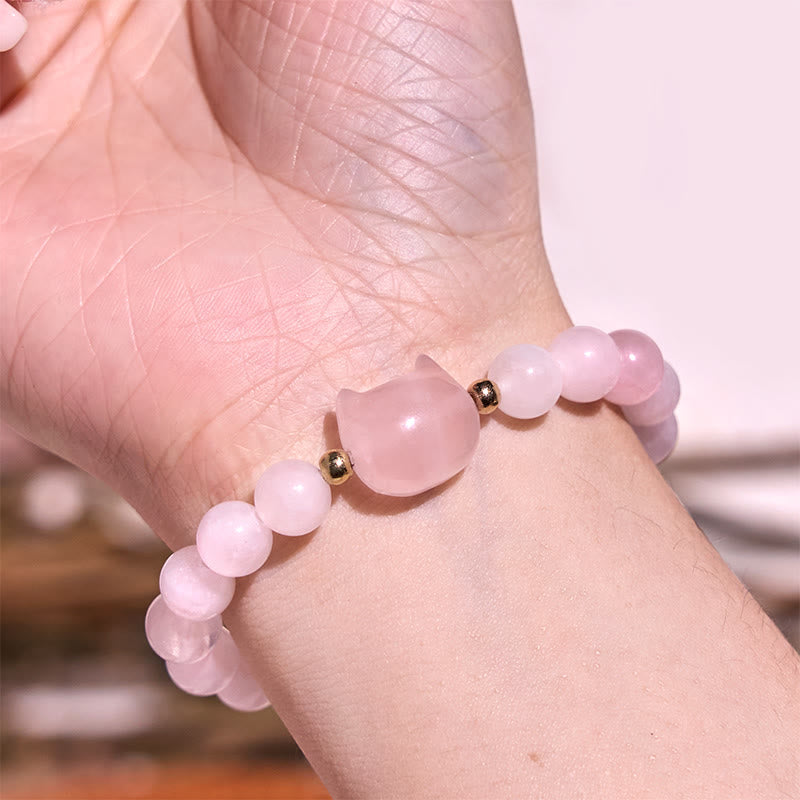 Fortune Jewel Amethyst Green Aventurine Rose Quartz Fluorite Cat Head Balance Luck Bracelet