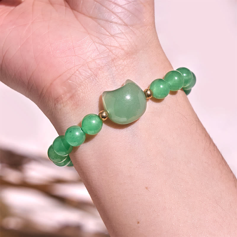 Fortune Jewel Amethyst Green Aventurine Rose Quartz Fluorite Cat Head Balance Luck Bracelet