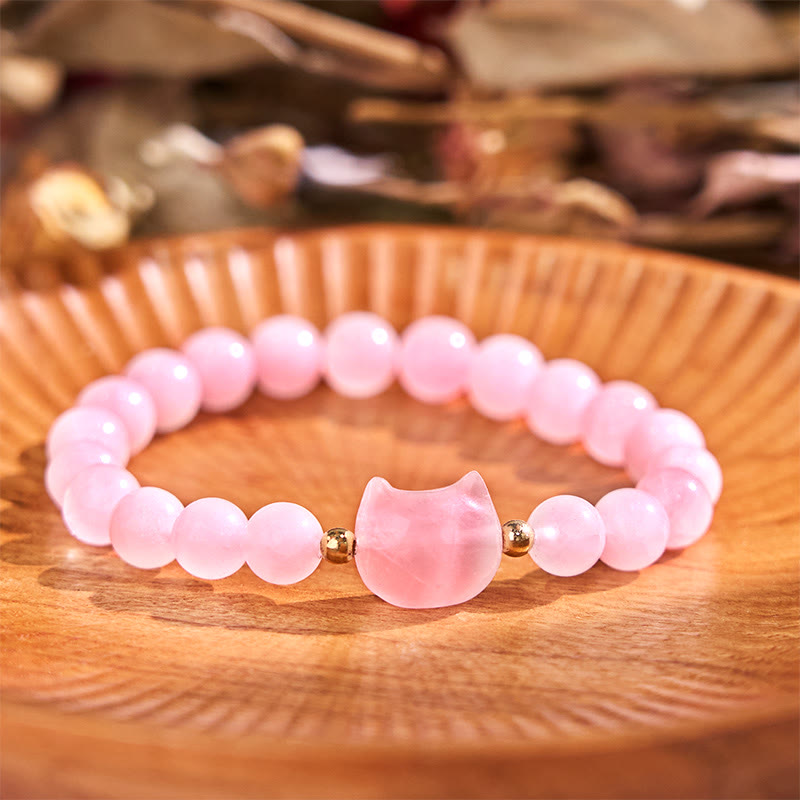 Fortune Jewel Amethyst Green Aventurine Rose Quartz Fluorite Cat Head Balance Luck Bracelet