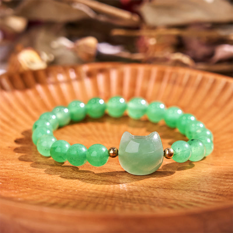 Fortune Jewel Amethyst Green Aventurine Rose Quartz Fluorite Cat Head Balance Luck Bracelet