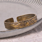 Fortune Jewel Dragon And Phoenix Playing With A Pearl Heart Sutra Carved Copper Brass Luck Bracelet Bangle