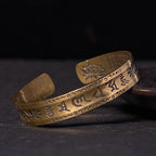 Fortune Jewel Six True Words 'om Mani Padme Hum' Heart Sutra Lotus Copper Brass Peace Cuff Bracelet Bangle