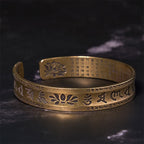 Fortune Jewel Six True Words 'om Mani Padme Hum' Heart Sutra Lotus Copper Brass Peace Cuff Bracelet Bangle