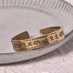 Fortune Jewel Six True Words 'om Mani Padme Hum' Heart Sutra Lotus Copper Brass Peace Cuff Bracelet Bangle