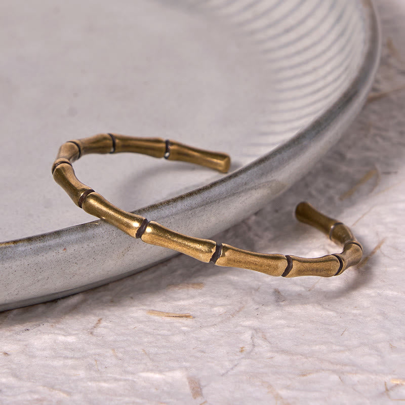 Fortune Jewel Bamboo Copper Brass Luck Strength Bracelet Bangle