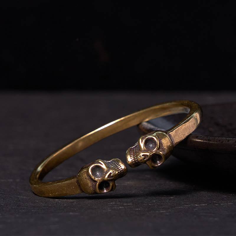 Fortune Jewel The Lord Of The Corpse Forest Copper Brass Double Skull Keep Away Evil Spirits Cuff Bracelet Bangle