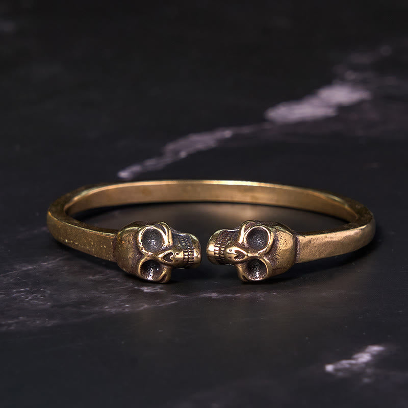 Fortune Jewel The Lord Of The Corpse Forest Copper Brass Double Skull Keep Away Evil Spirits Cuff Bracelet Bangle