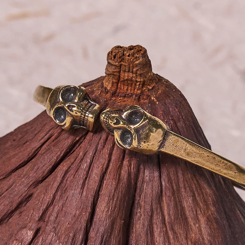 Fortune Jewel The Lord Of The Corpse Forest Copper Brass Double Skull Keep Away Evil Spirits Cuff Bracelet Bangle