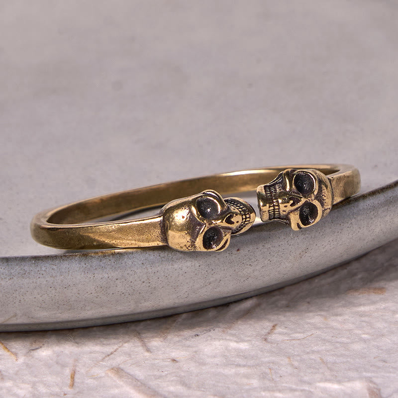 Fortune Jewel The Lord Of The Corpse Forest Copper Brass Double Skull Keep Away Evil Spirits Cuff Bracelet Bangle