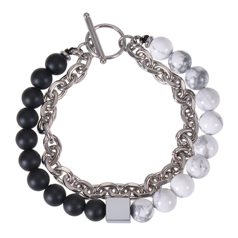 Fortune Jewel Colorful Tiger Eye Frosted Stone Black Magnetite Titanium Steel Double Wrap Protection Bracelet