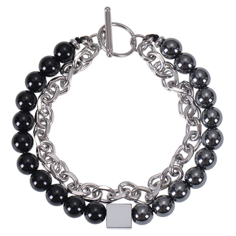 Fortune Jewel Colorful Tiger Eye Frosted Stone Black Magnetite Titanium Steel Double Wrap Protection Bracelet