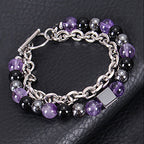 Fortune Jewel Colorful Tiger Eye Frosted Stone Black Magnetite Titanium Steel Double Wrap Protection Bracelet