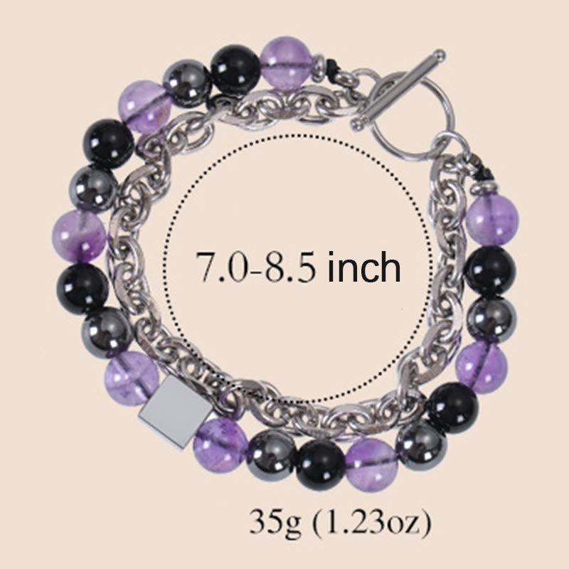 Fortune Jewel Colorful Tiger Eye Frosted Stone Black Magnetite Titanium Steel Double Wrap Protection Bracelet