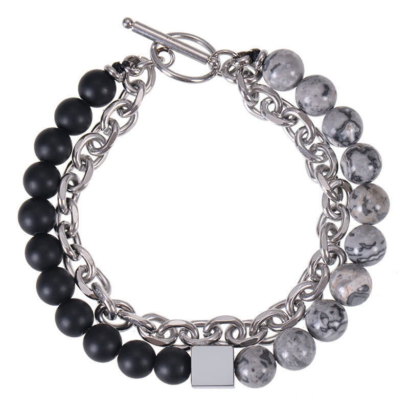 Fortune Jewel Colorful Tiger Eye Frosted Stone Black Magnetite Titanium Steel Double Wrap Protection Bracelet