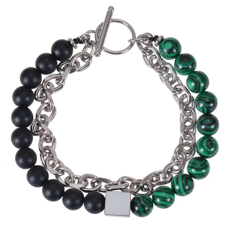 Fortune Jewel Colorful Tiger Eye Frosted Stone Black Magnetite Titanium Steel Double Wrap Protection Bracelet
