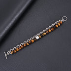 Fortune Jewel Colorful Tiger Eye Frosted Stone Black Magnetite Titanium Steel Double Wrap Protection Bracelet