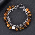 Fortune Jewel Colorful Tiger Eye Frosted Stone Black Magnetite Titanium Steel Double Wrap Protection Bracelet