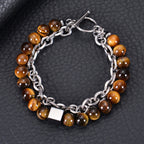 Fortune Jewel Colorful Tiger Eye Frosted Stone Black Magnetite Titanium Steel Double Wrap Protection Bracelet