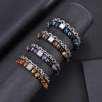 Fortune Jewel Colorful Tiger Eye Frosted Stone Black Magnetite Titanium Steel Double Wrap Protection Bracelet