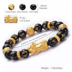 Fortune Jewel Black Obsidian Black Onyx Alloy PiXiu Om Mani Padme Hum Strength Bracelet