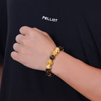 Black Obsidian Feng Shui Pixiu Bracelet Black Onyx Golden Alloy Two PiXiu Wealth Bracelet