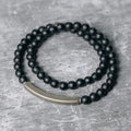 Fortune Jewel Frosted Cut Surface Black Onyx Copper Brass Double Wrap Protection Bracelet