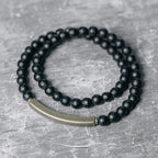 Fortune Jewel Frosted Cut Surface Black Onyx Copper Brass Double Wrap Protection Bracelet