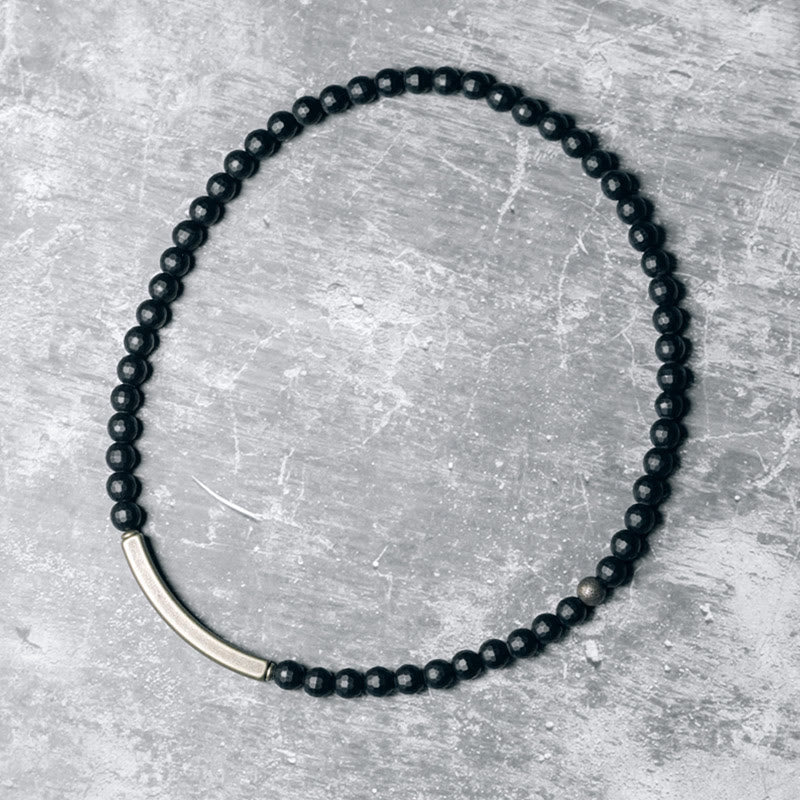 Fortune Jewel Frosted Cut Surface Black Onyx Copper Brass Double Wrap Protection Bracelet