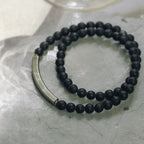 Fortune Jewel Frosted Cut Surface Black Onyx Copper Brass Double Wrap Protection Bracelet