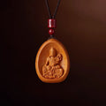 Fortune Jewel Peach Wood Cinnabar Om Mani Padme Hum Chinese Zodiac Black String Necklace Pendants