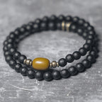 Fortune Jewel Frosted Cut Surface Black Onyx Topaz Beads Double Wrap Protection Bracelet