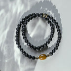 Fortune Jewel Frosted Cut Surface Black Onyx Topaz Beads Double Wrap Protection Bracelet