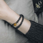 Fortune Jewel Frosted Cut Surface Black Onyx Topaz Beads Double Wrap Protection Bracelet