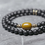 Fortune Jewel Frosted Cut Surface Black Onyx Topaz Beads Double Wrap Protection Bracelet