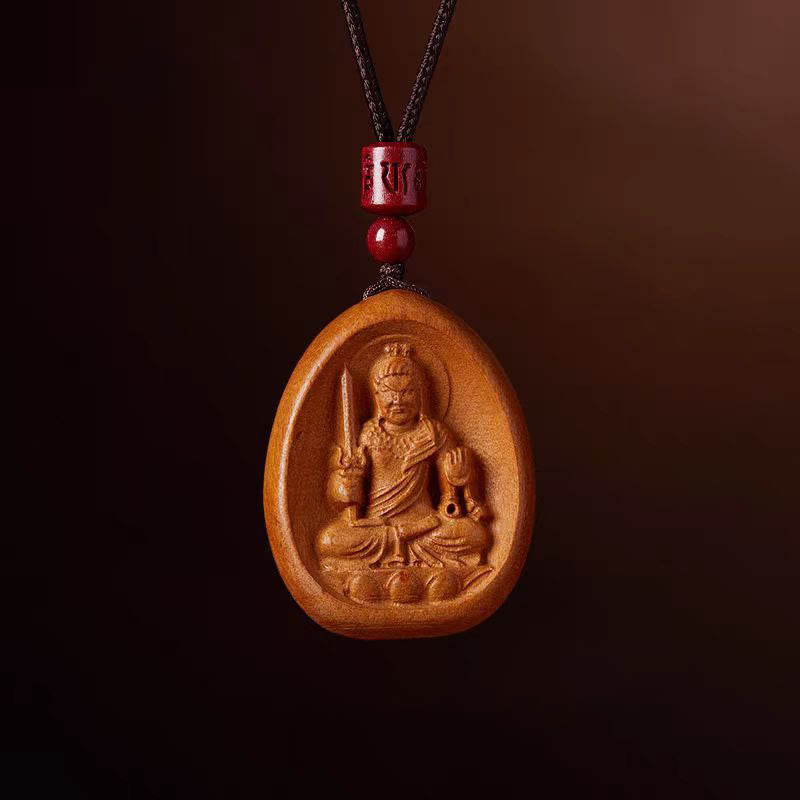 Fortune Jewel Peach Wood Cinnabar Om Mani Padme Hum Chinese Zodiac Black String Necklace Pendants