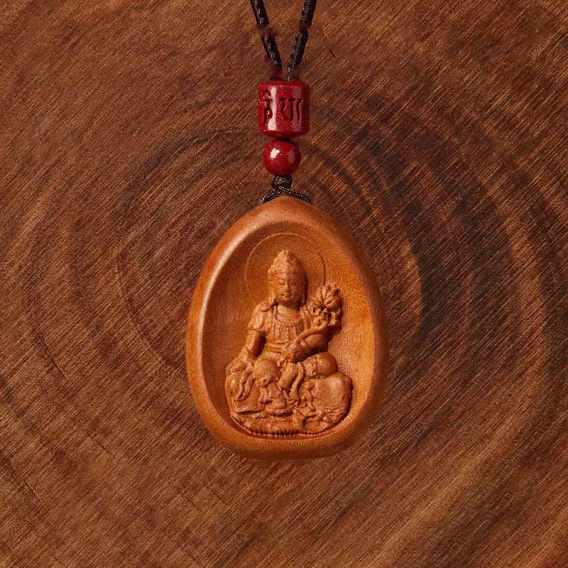 Fortune Jewel Peach Wood Cinnabar Om Mani Padme Hum Chinese Zodiac Black String Necklace Pendants