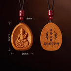 Fortune Jewel Peach Wood Cinnabar Om Mani Padme Hum Chinese Zodiac Black String Necklace Pendants