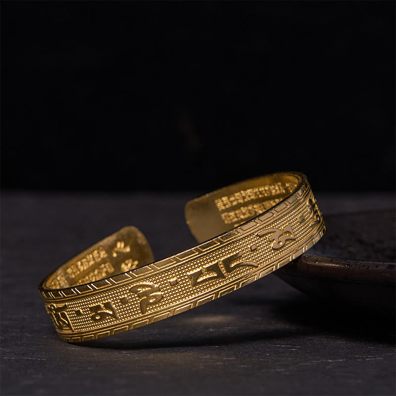 Fortune Jewel Six True Words 'om Mani Padme Hum' Heart Sutra Copper Brass Luck Wisdom Bracelet Bangle