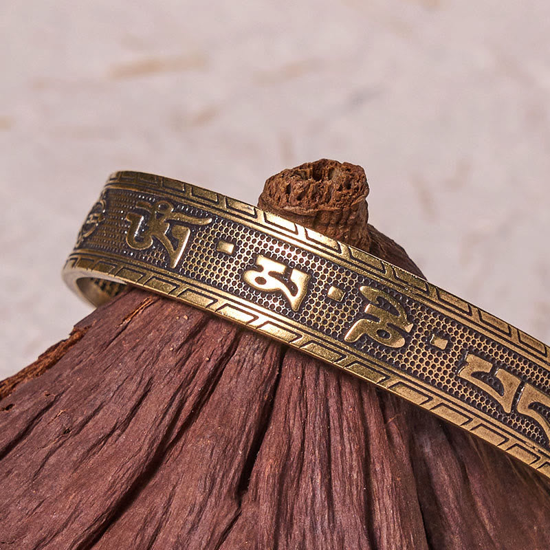 Fortune Jewel Six True Words 'om Mani Padme Hum' Heart Sutra Copper Brass Luck Wisdom Bracelet Bangle