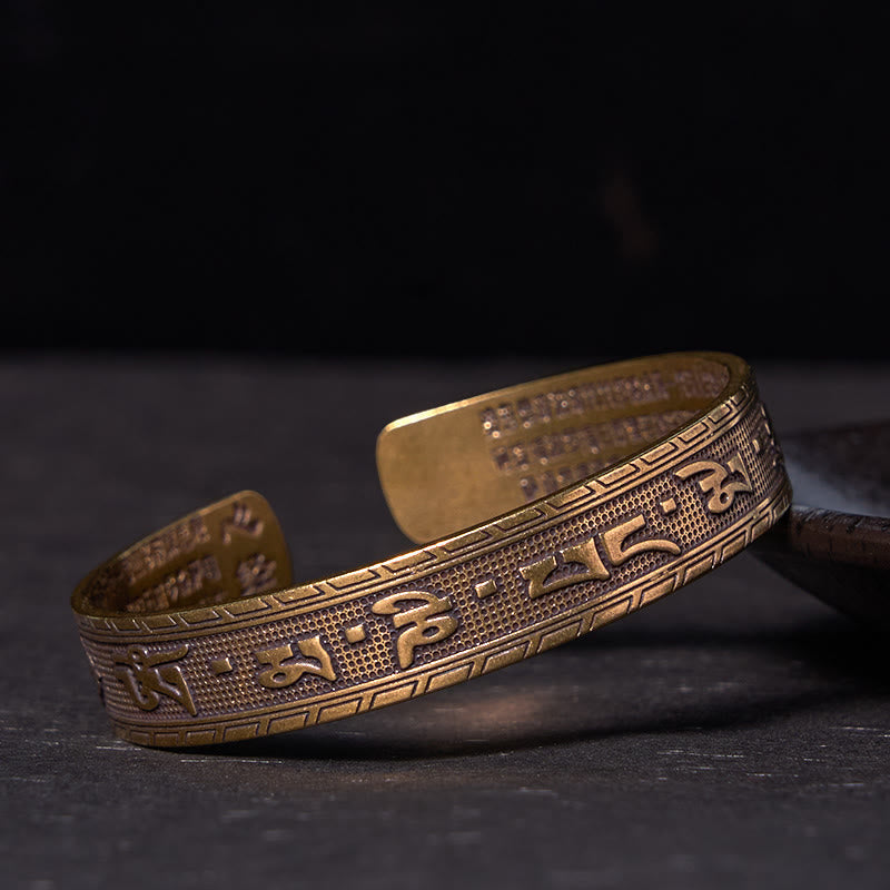 Fortune Jewel Six True Words 'om Mani Padme Hum' Heart Sutra Copper Brass Luck Wisdom Bracelet Bangle