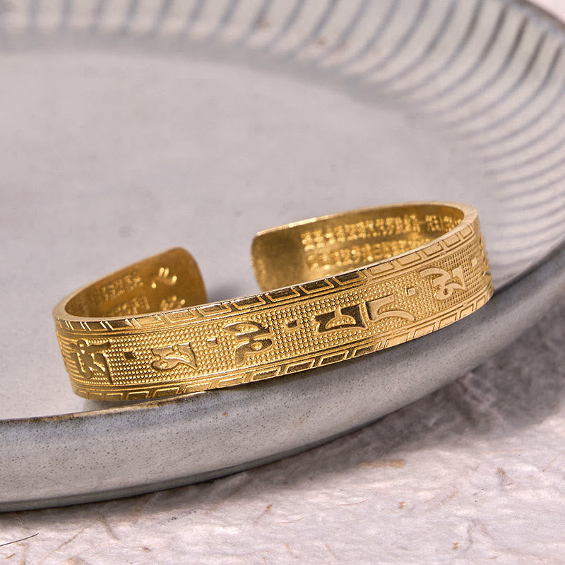 Fortune Jewel Six True Words 'om Mani Padme Hum' Heart Sutra Copper Brass Luck Wisdom Bracelet Bangle