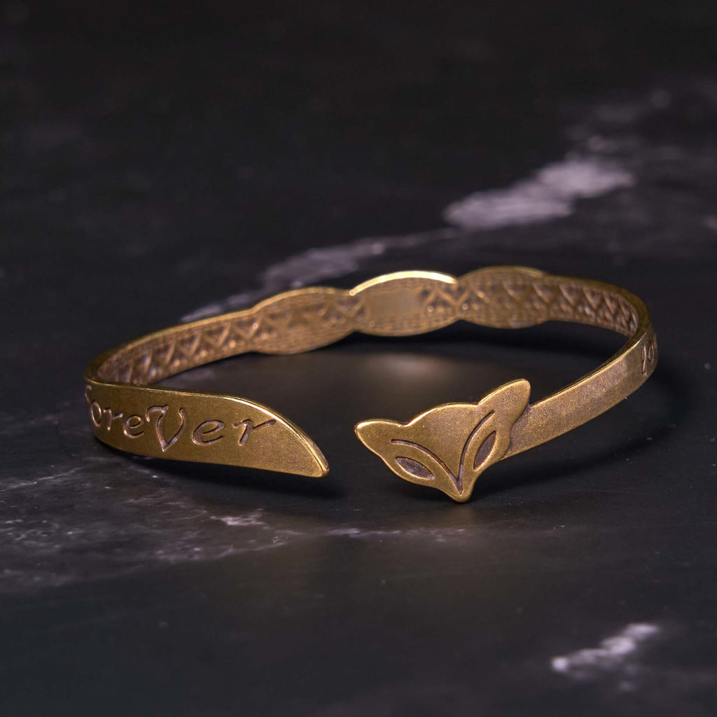 Fortune Jewel Fox Head Copper Brass 'Love You Forever' Luck Self Care Bracelet Bangle