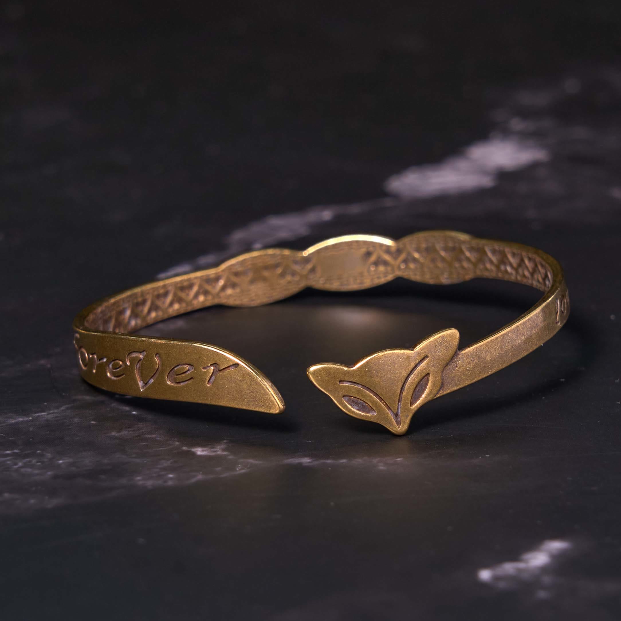 Fortune Jewel Fox Head Copper Brass 'Love You Forever' Luck Self Care Bracelet Bangle