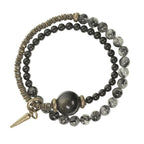 Fortune Jewel Gold Sheen Obsidian Black Rutilated Quartz Copper Brass Double Wrap Protection Bracelet